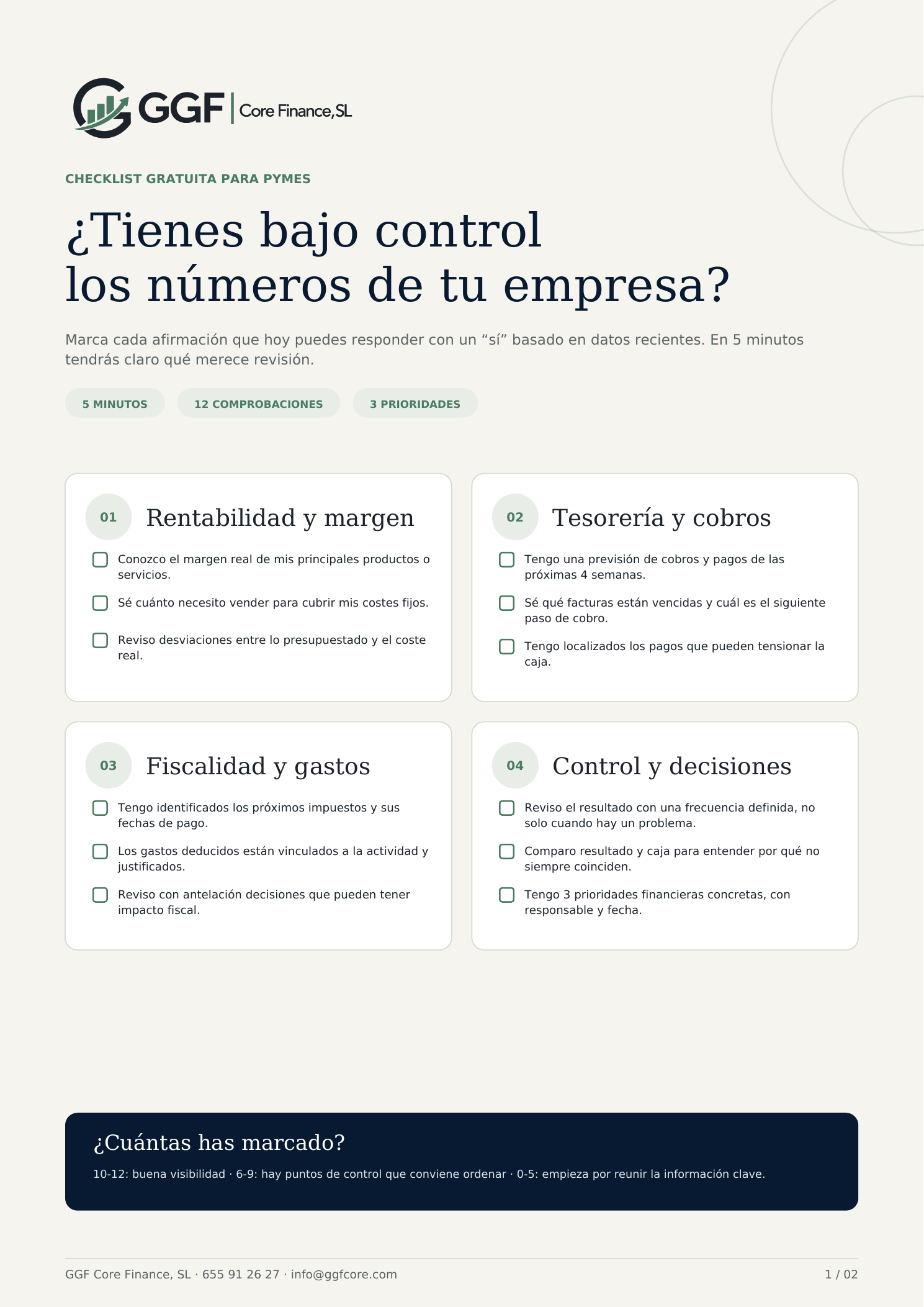 Portada de la checklist de control financiero para pymes de GGF